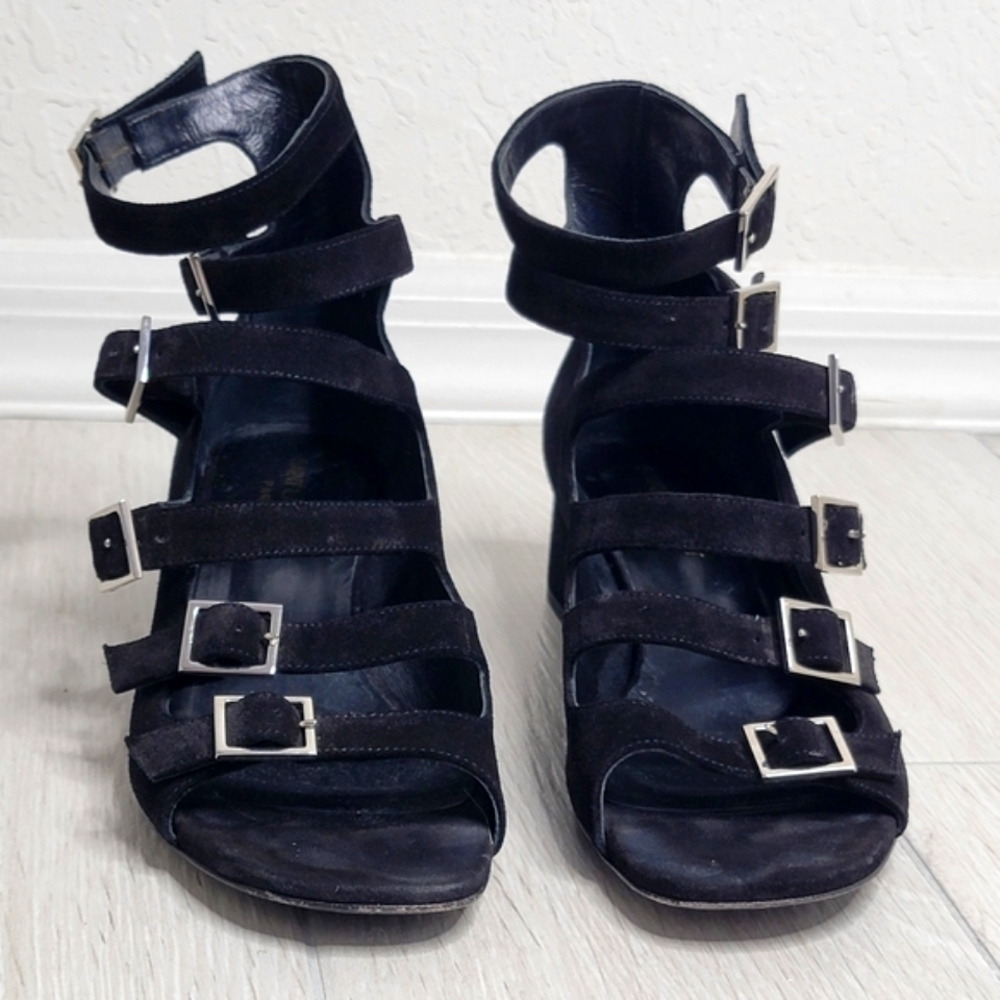 SAINT LAURENT Suede Babies Buckle Sandals In Black 37/7. - Picture 2 of 14